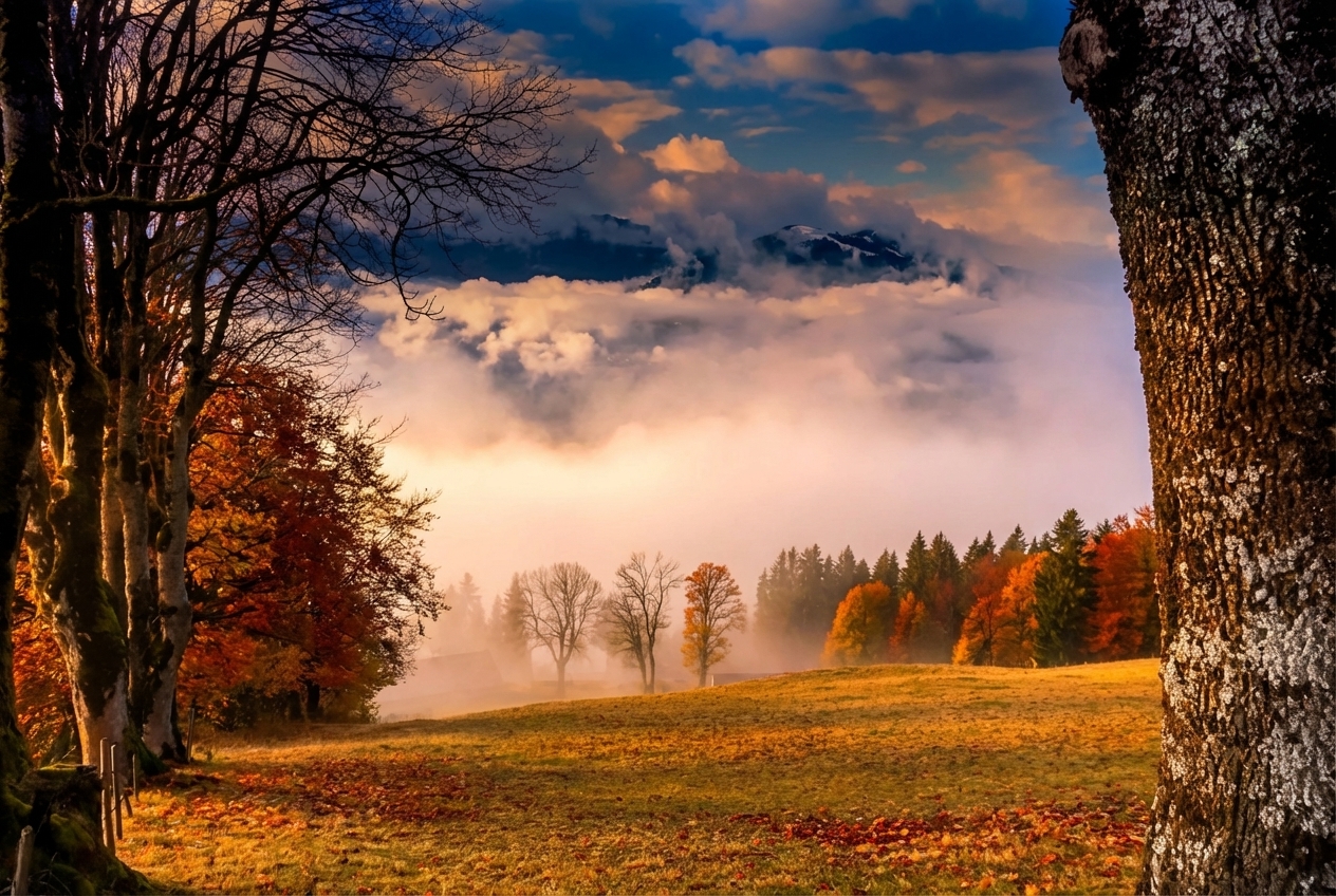 Morgennebel über den Wiesen von Hinterfoisching - 4 Hektar Eigenland in absoluter Alleinlage Westendorf